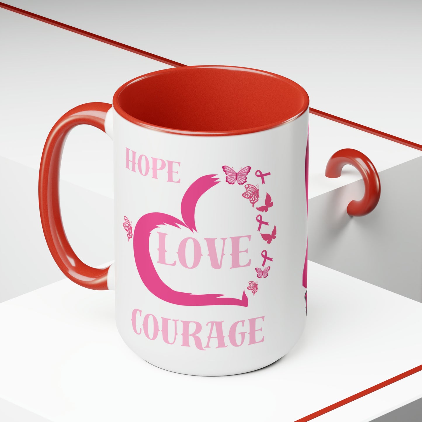 Hope, Love, Courage Two-Tone Coffee Mugs, 15oz