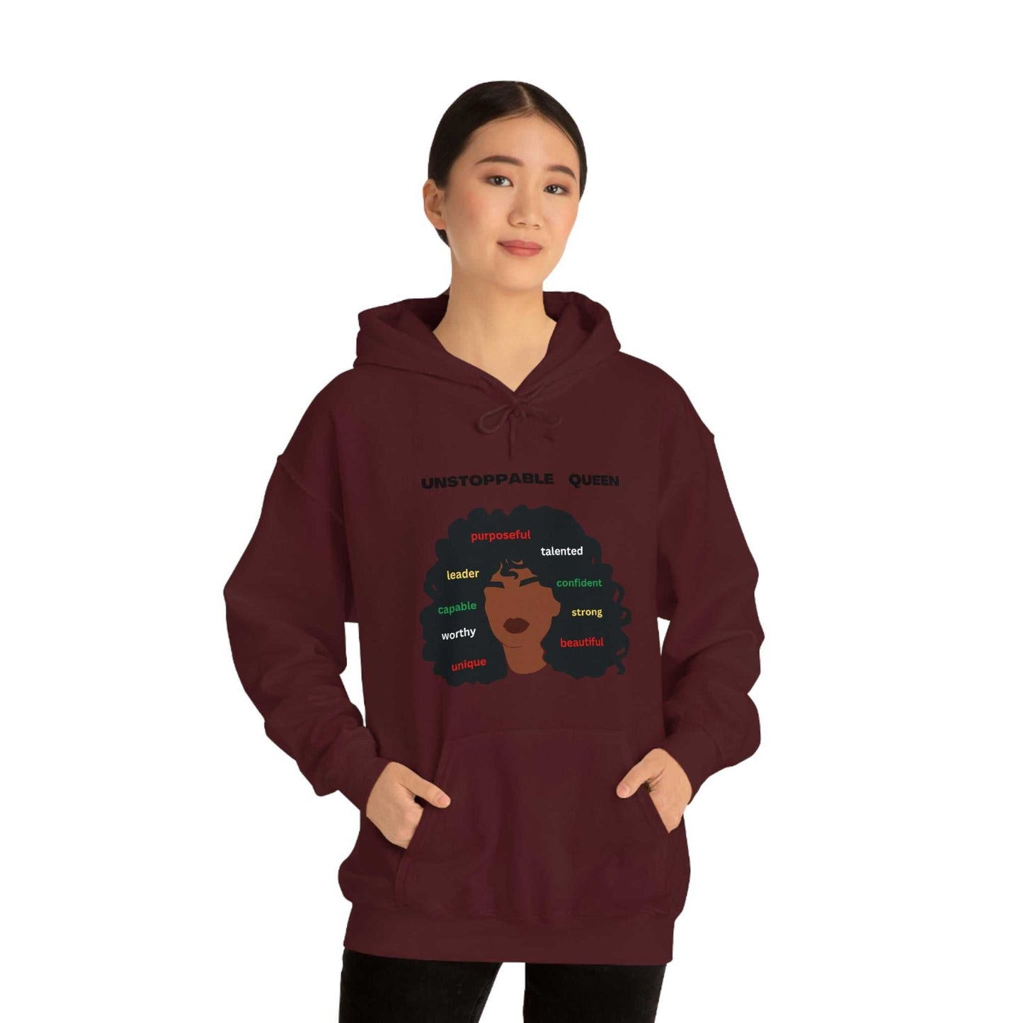 Unstoppable Queen Unisex Heavy Blend™ Hooded Sweatshirt Hoodies and Sweatshirts Hoodie Good Vibes Daily Lab 42