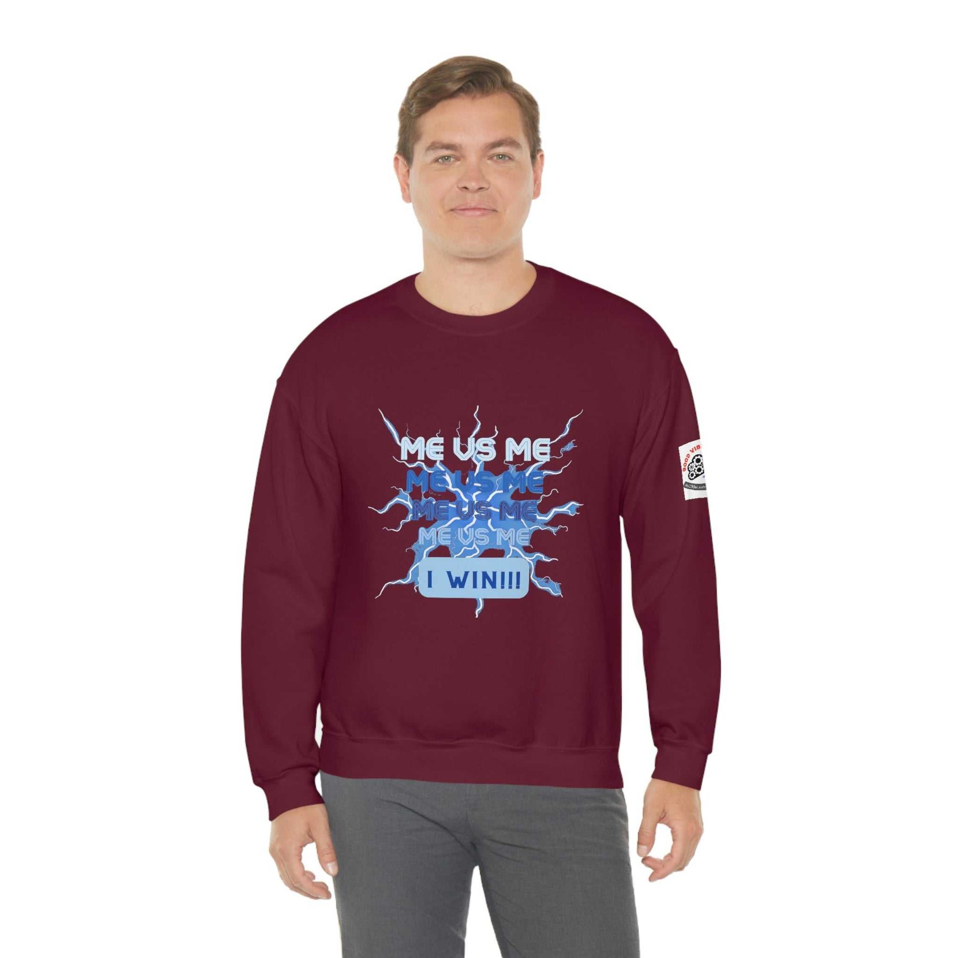 Me Vs Me Blue Unisex Heavy Blend™ Crewneck Sweatshirt Hoodies and Sweatshirts Sweatshirt Good Vibes Daily Lab 38