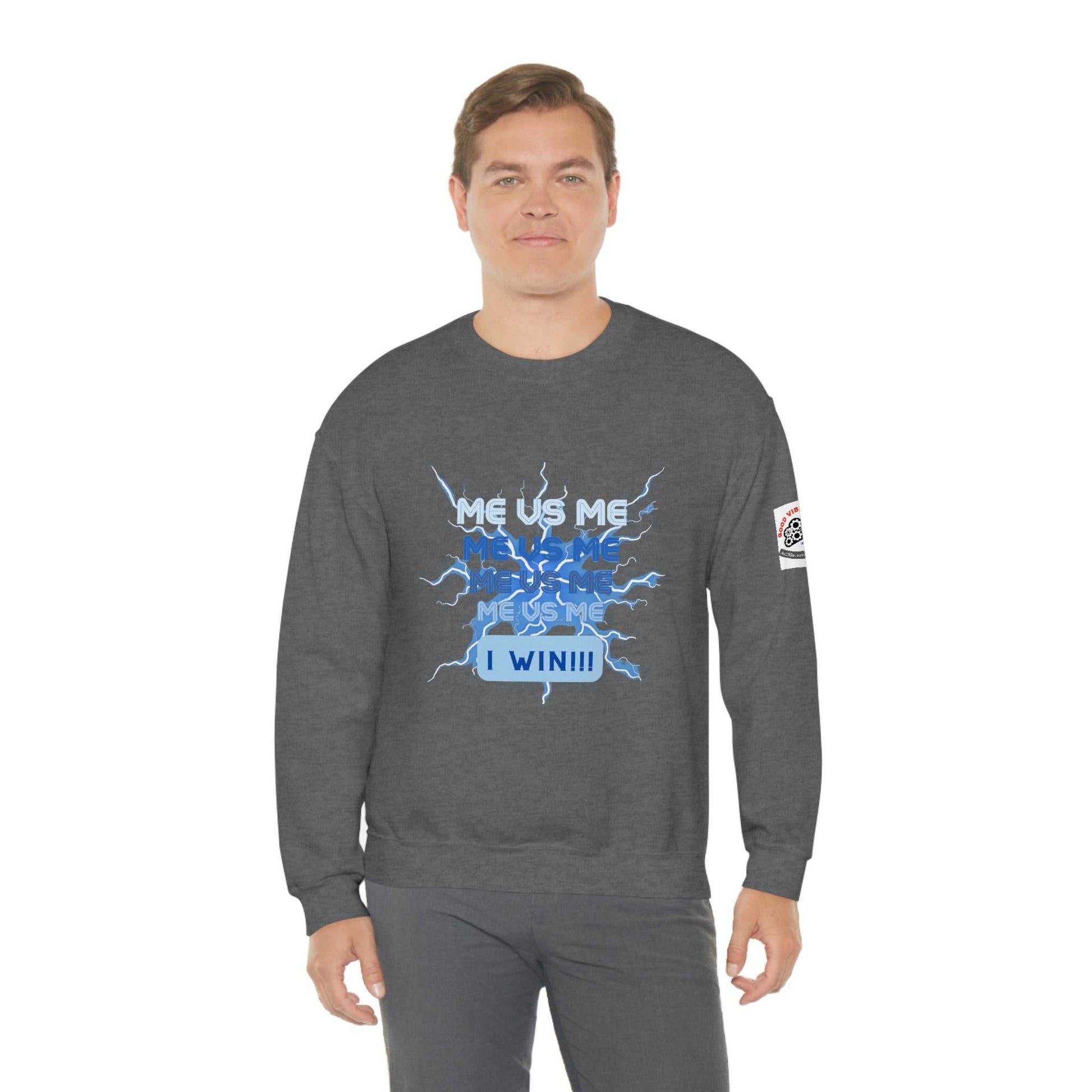 Me Vs Me Blue Unisex Heavy Blend™ Crewneck Sweatshirt Hoodies and Sweatshirts Sweatshirt Good Vibes Daily Lab 38