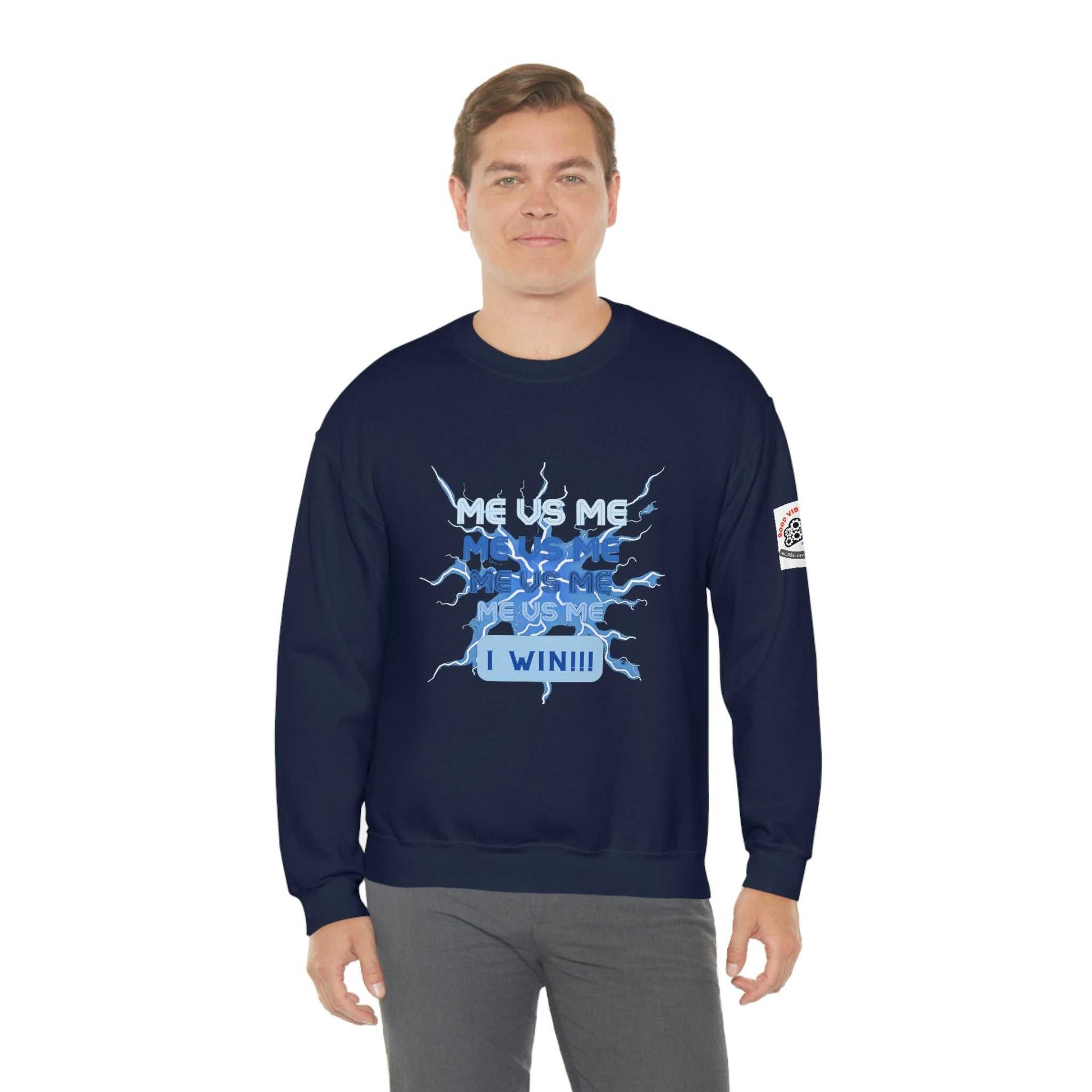 Me Vs Me Blue Unisex Heavy Blend™ Crewneck Sweatshirt Hoodies and Sweatshirts Sweatshirt Good Vibes Daily Lab 38