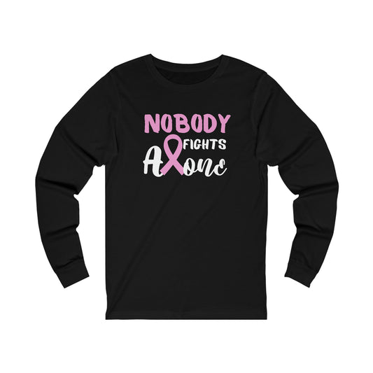 Nobody Fights Alone Unisex Jersey Long Sleeve Tee Breast Cancer Awareness Long-sleeve Good Vibes Daily Lab 44