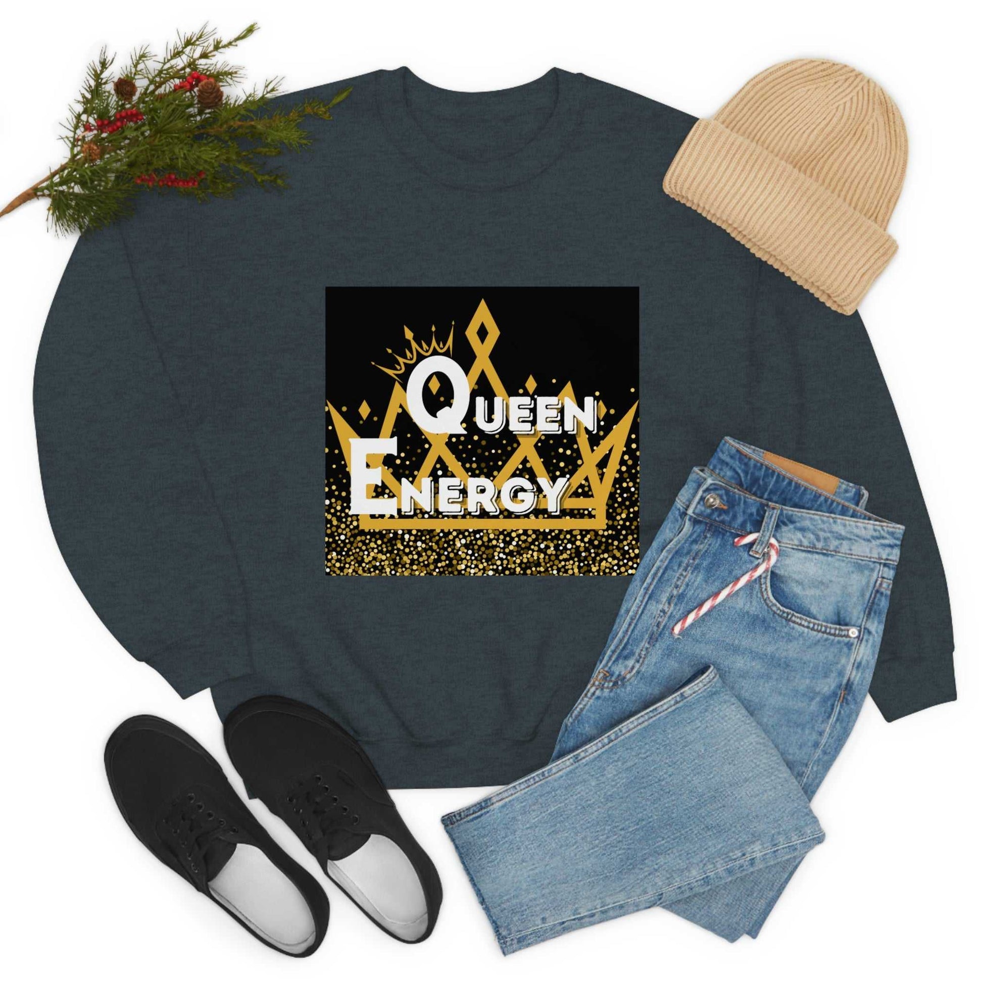 Queen Energy Unisex Heavy Blend™ Crewneck Sweatshirt Hoodies and Sweatshirts Sweatshirt Good Vibes Daily Lab 38