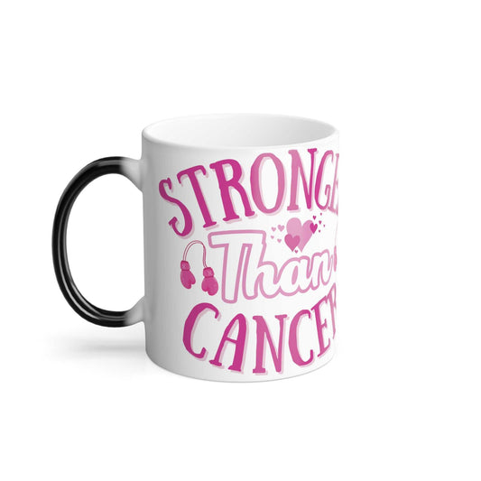 Stronger Than Cancer Color Morphing Mug, 11oz Breast Cancer Awareness Mug Good Vibes Daily Lab 23