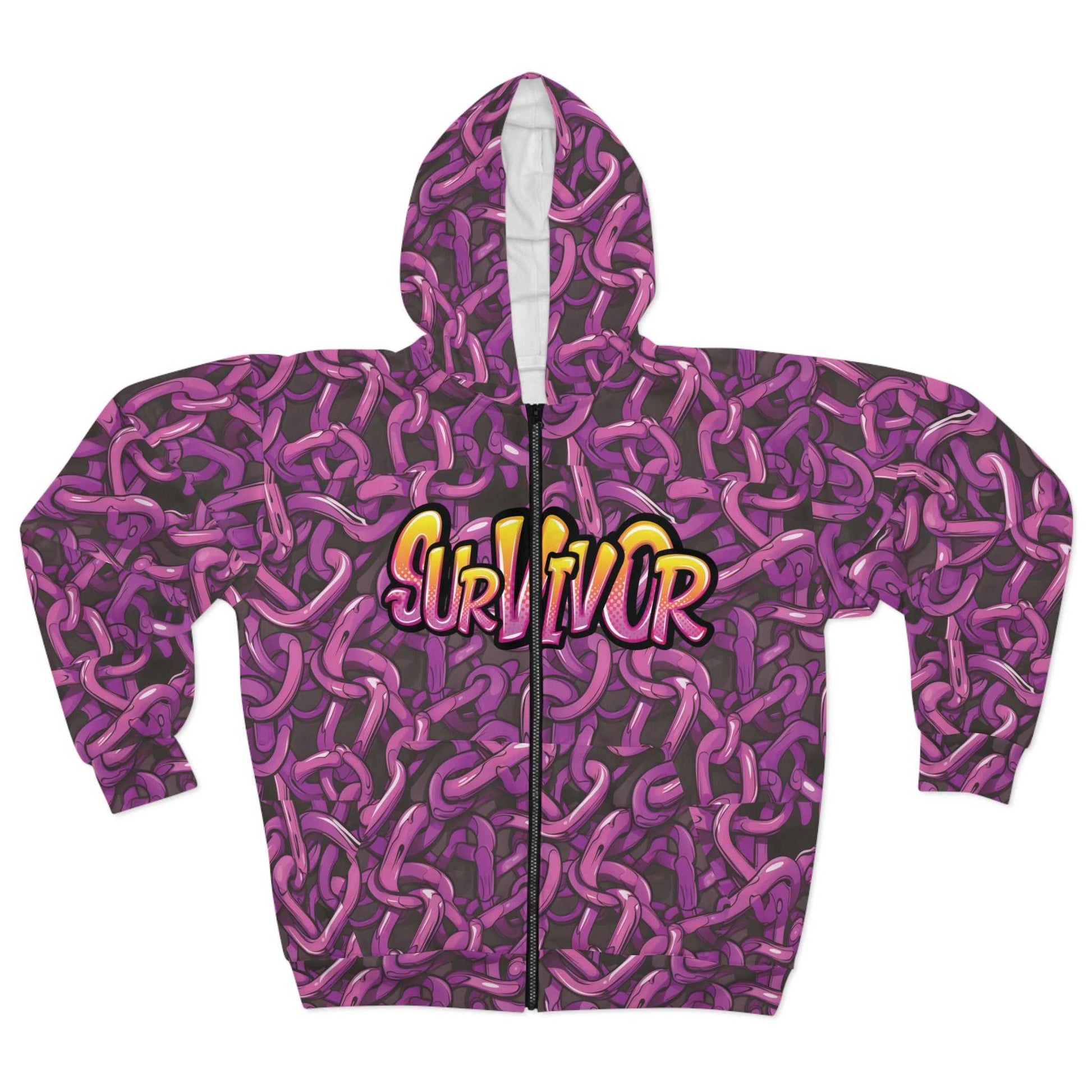 Survivor Unisex Zip Hoodie (AOP) Breast Cancer Awareness All Over Prints Good Vibes Daily Lab 70