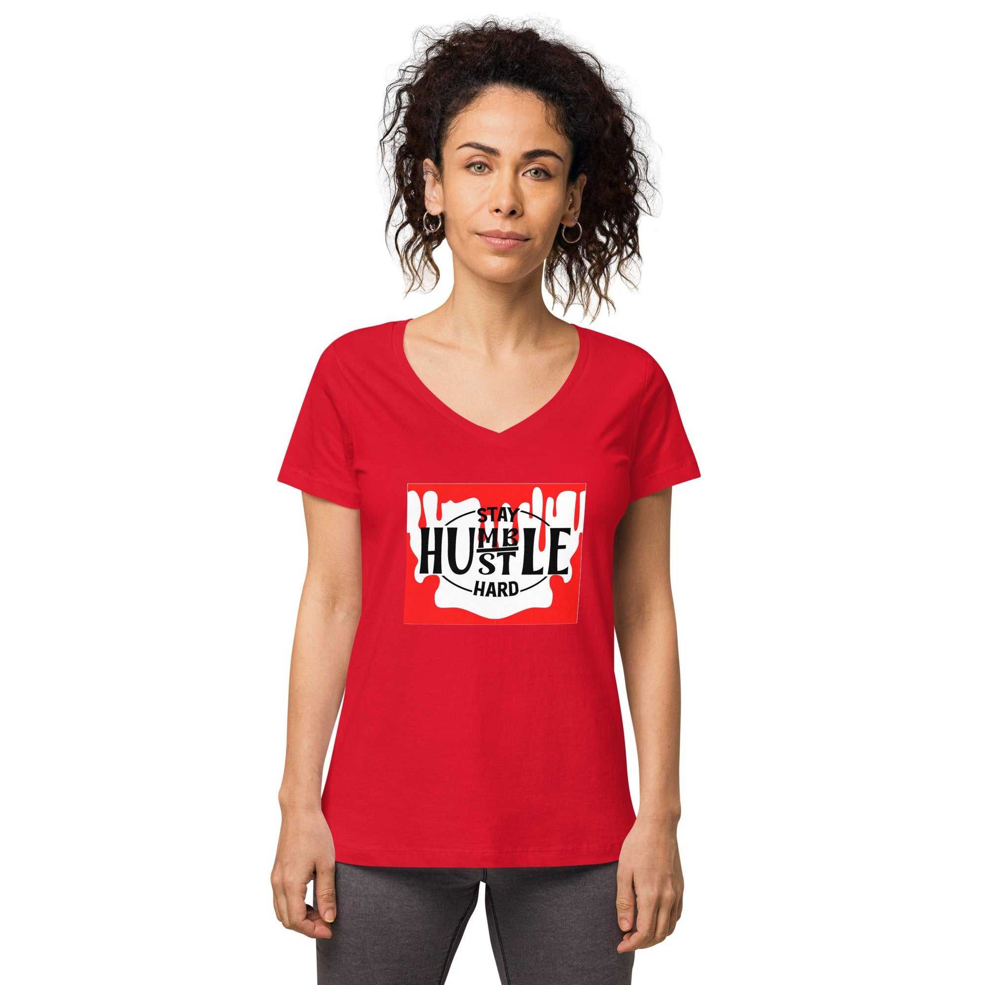 Women’s fitted Stay Humble Hustle Hard v-neck t-shirt T-shirts and Tanks T-shirt Good Vibes Daily Lab 28