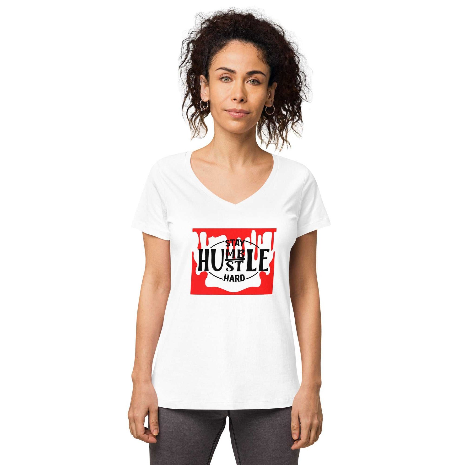 Women’s fitted Stay Humble Hustle Hard v-neck t-shirt T-shirts and Tanks T-shirt Good Vibes Daily Lab 28